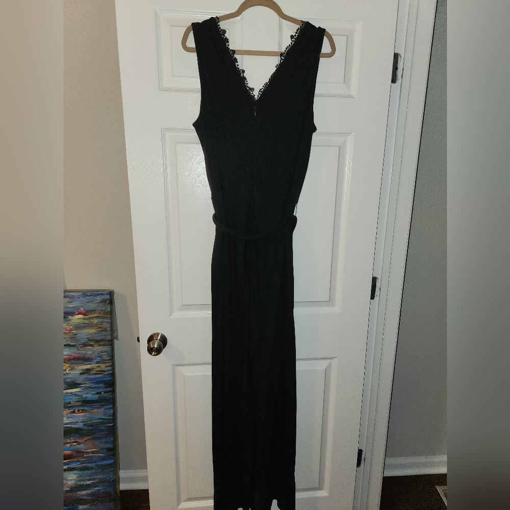 NWT The Limited classy black jumpsuit w/ lace neckline, tie belt and wide legs.